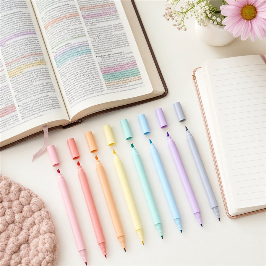 Original Rosebubbles Finds product scene for BLIEVE No-Bleed Bible Highlighters